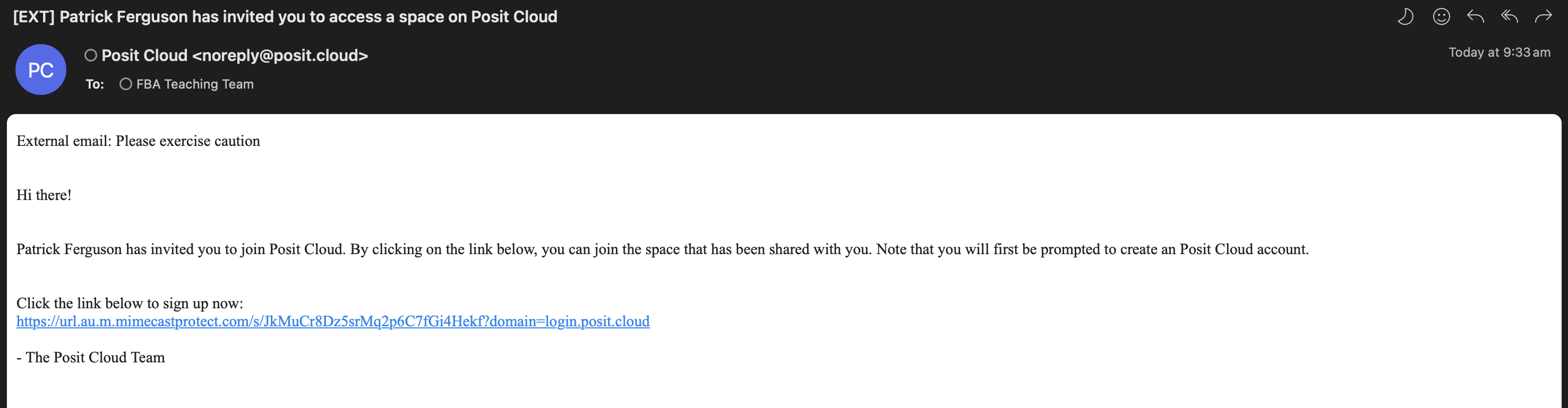 Email Invitation for Posit Cloud