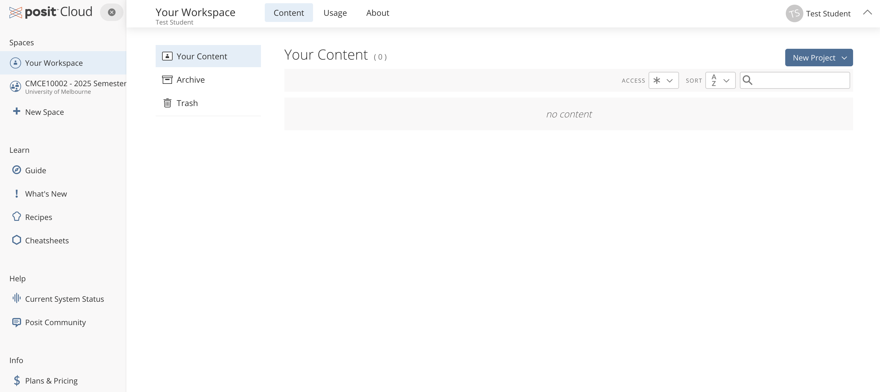 Main Page For Posit Cloud Workspaces